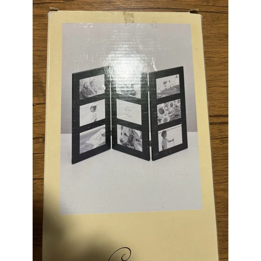 Vintage Carr Black Metal Photo Collage Tri Fold Picture Frame - Up To 9 4x6 NWB